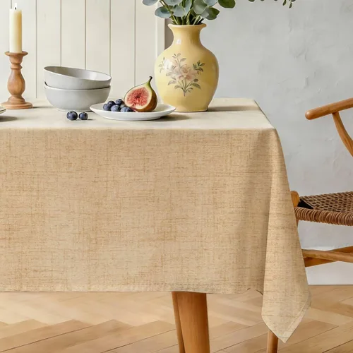 Miniatura 17 de Mantel rectangular texturizado natural 100% poliéster, mantel ligero slubby de 60 x 84 pulgadas, mantel de arpillera resistente al agua y a
