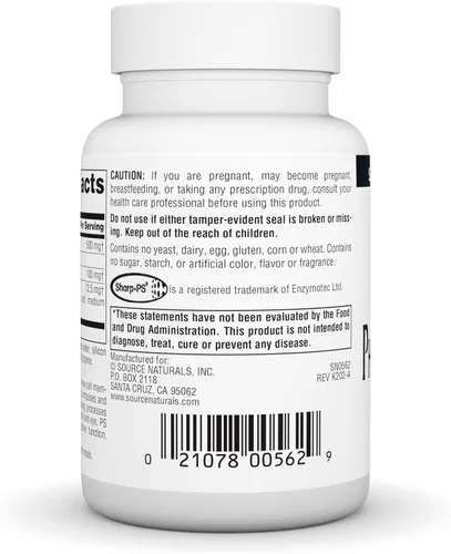 Miniatura 3 de Source Naturals Suplemento enzimático estabilizado con complejo fosfatidil serina 500 mg - 100% puro - 60 cápsulas blandas