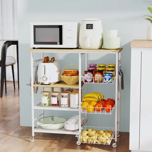 Miniatura 11 de HapiRm - Carrito rodante de cocina con microondas de 4 niveles - Soporte de mesa para microondas con cestas extraíbles, estante de almacenamiento