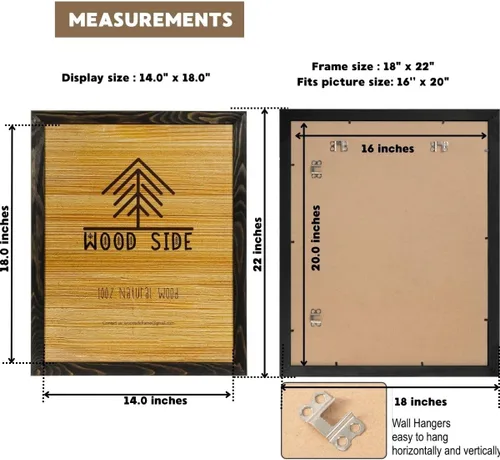 Miniatura 2 de Portarretratos tamaño póster de madera rústica Madera sólida natural ecológica ara montaje en pared con acabado rústico Gris antracita