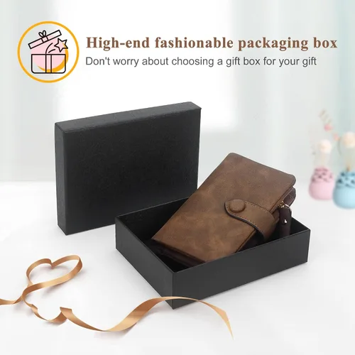 Miniatura 7 de Billeteras con bloqueo RFID para mujer, de gran capacidad, de cuero suave, cartera pequeña con correa para la muñeca, Marrón, Casual