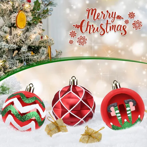 Miniatura 3 de 16 piezas de esferas decorativas de Navidad - Adornos de bolas rojas, verdes y blancas de 2.36", decoración navideña irrompible para árbol