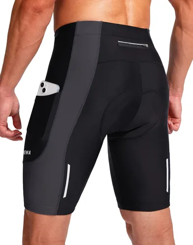 Bikewa - Pantalones cortos de ciclismo para hombre, con acolchado 3D, para ciclismo de carretera o ciclismo de montaña, FPU 50+, bolsillos con