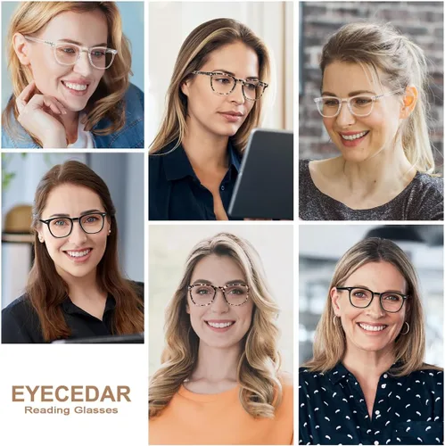 Miniatura 2 de EYECEDAR Paquete de 3 lentes de lectura para mujer con bloqueo de luz azul, bisagras de resorte metálico, patillas ajustables y flexibles, anteojos