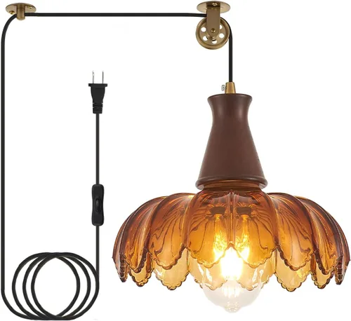 Miniatura 17 de YLONG-ZS Lámpara colgante de cristal vintage enchufable, moderna polea de latón dorado, luces colgantes de techo para isla de cocina, comedor, sala