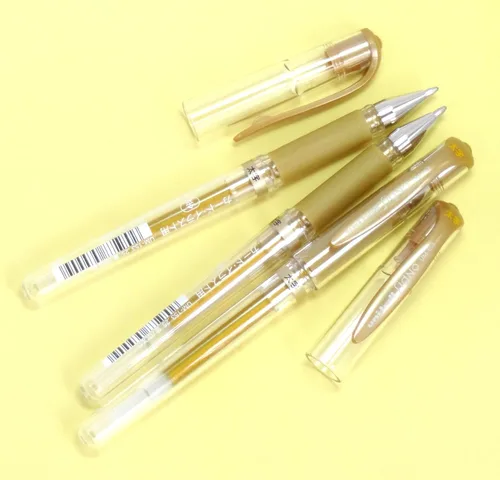 Miniatura 2 de Uni-Ball Signo Broad Point Gel Impact Pen Tinta Dorada, 0.039 in, 3 bolígrafos por paquete (importación de Japón) [Paquete original Komainu-Dou]