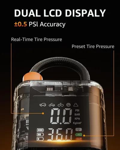 Miniatura 3 de Inflador de neumáticos, compresor de aire portátil, mini bomba inalámbrica para bicicleta con pantalla digital de valores duales, bomba de aire
