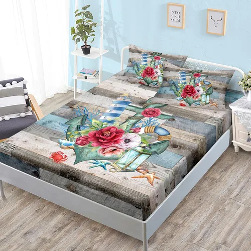 Miniatura 24 de HOSIMA Ropa de cama náutica, sábana bajera ajustable de anclaje de velero, cama individual en una bolsa para niños, decoración de habitación