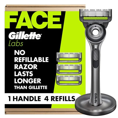 Gillette - Maquinilla de afeitar para hombre de GilletteLabs con barra exfoliante, kit de afeitado para hombre, incluye 1 mango, 4 recambios de hoja