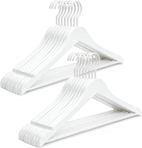 TOPIA HANGER CT01W - Perchas de madera maciza con gancho extra grueso y barra antideslizante para pantalones, perchas resistentes con muescas,