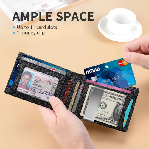 Miniatura 43 de RUNBOX - Carteras delgadas para hombre, cartera de piel con pinza para el dinero, cartera de bolsillo frontal con bloqueo RFID, tarjetero