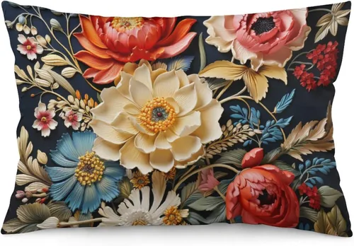 Miniatura 29 de Fundas de almohada florales azules de 12 x 20 pulgadas para primavera y verano, funda de cojín decorativa con cremallera, fundas de almohada