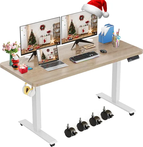 Miniatura 21 de farexon Escritorio eléctrico de pie de altura ajustable, escritorio de pie de 55 x 24 pulgadas con alfombrilla grande para el mouse, ruedas Negro