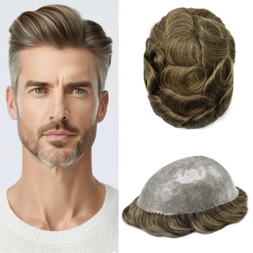 Miniatura 70 de Toupee para hombres Full Poly Mens Toupee Cabello humano Piezas para hombres Sistema de reemplazo de pelo para hombres Protesis Capilar Para Hombre