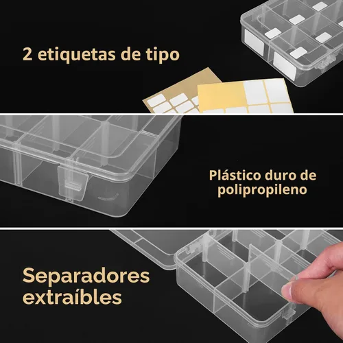 Miniatura 4 de QUEFE Paquete de 2 organizadores y almacenamiento de cuentas de 8 rejillas, caja organizadora de plástico con divisores extraíbles, caja