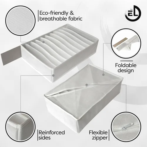 Miniatura 5 de Organizador de cajones de ropa, juego de 3 organizadores multiusos para cajones de aparador para adultos y niños, 10 celdas plegables por BLANCO