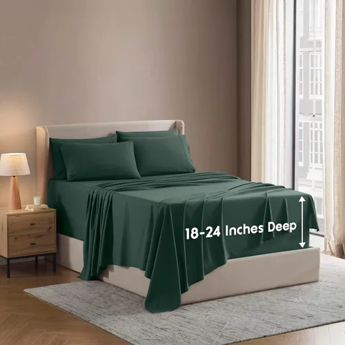 Miniatura 45 de Nestl Juego de sábanas extra profundas tamaño King, sábanas transpirables y refrescantes de 6 piezas, juego de ropa de cama de lujo con bolsillos