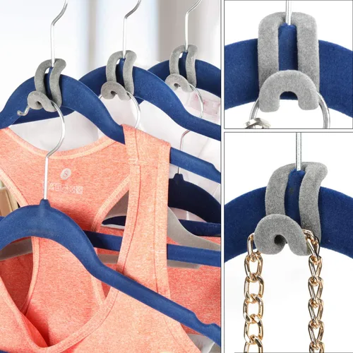 Miniatura 9 de Mlici Ganchos de terciopelo para colgar ropa, 60 piezas resistentes que ahorran espacio para armario, color gris
