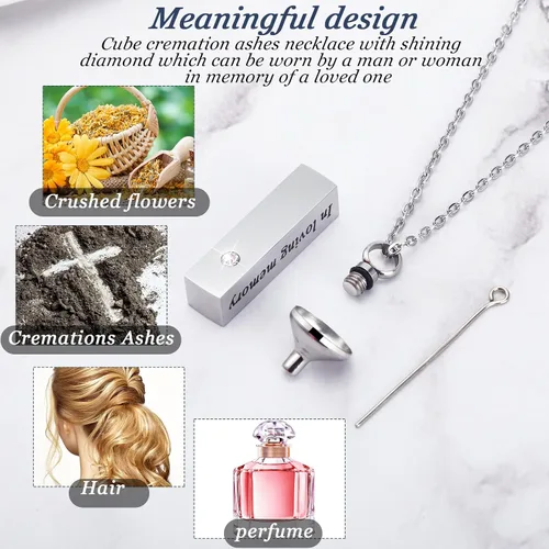 Miniatura 3 de Collar de urna para cenizas para hombres y mujeres, joyería de cremación para cenizas de acero inoxidable, pequeño colgante de recuerdo para cenizas