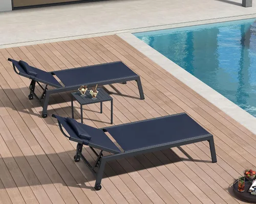 Miniatura 24 de PURPLE LEAF Juego de sillas de lounge al aire libre de gran tamaño de 3 piezas para patio, tumbona para piscina, estructura de aluminio con mesa