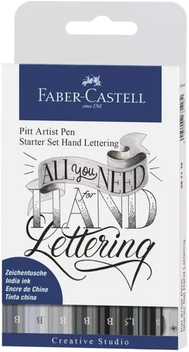Faber-Castell Pitt Artist Pen - Juego de letras de mano para principiantes, 101 con 7 bolígrafos de letras Pitt