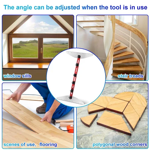 Miniatura 7 de Herramienta de plantilla para peldaños de escalera, plantilla de precisión para escaleras y peldaños - Guía de escalera de aluminio duradera, Rojo