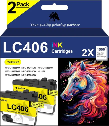 Paquete de 2 cartuchos de tinta compatibles LC406 amarillos para impresora Brother LC406 Y LC406YS para Brother MFC-J4335DW MFC-J4345DW MFC-J4535DW