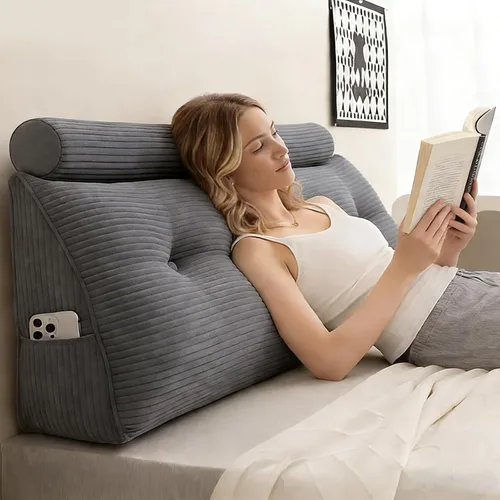 Miniatura 9 de Cabecero de cama individual, cojín triangular tipo cuña con cojín de cuello, cojín de apoyo para la espalda con funda extraíble y lavable para cama