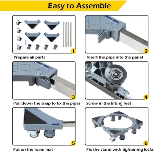 Miniatura 6 de MaxWorks Dolly ajustable para muebles con 4 ruedas de doble bloqueo, soporte base universal para lavadora, transportador de electrodomésticos