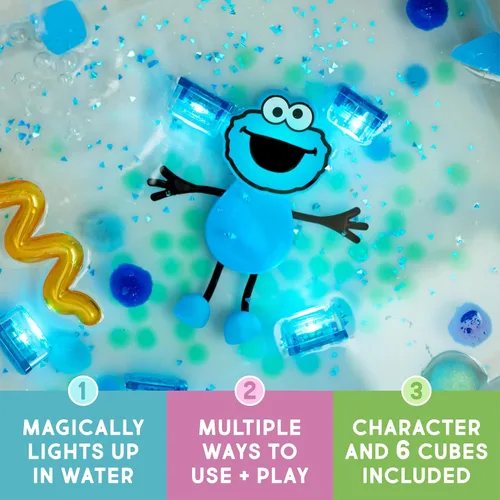 Miniatura 2 de Glo Pals x Barrio Sésamo Cubos que se iluminan activados por agua para juego sensorial (Monstruo de las Galletas - Cubos con personaje)