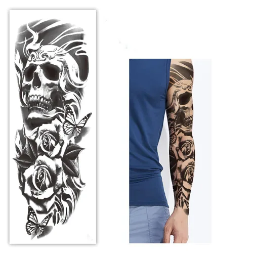 Miniatura 2 de Tatuajes temporales de Halloween, tatuajes temporales de 4 hojas de calavera de manga completa y 4 hojas de calcomanías de tatuaje de medio brazo