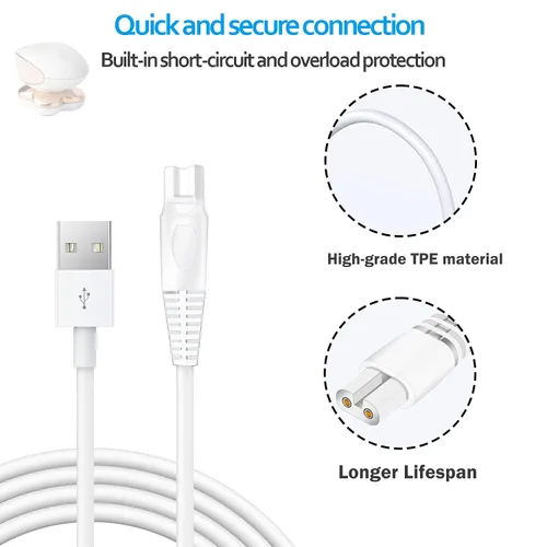 Miniatura 2 de Cable de carga de repuesto para afeitadora de piernas impecables, paquete de 2 cables de alimentación eléctrica, cable de carga para acabado
