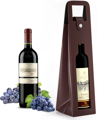 Miniatura 15 de Bolsa de regalo de vino RYDDOY, portador de vino reutilizable de cuero, bolsas de regalo para una sola botella de champán y cerveza para cumpleaños