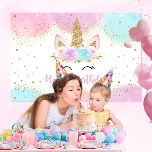 Miniatura 3 de Mocsicka Decoraciones de cumpleaños de unicornio para niñas, telón de fondo de unicornio para fiesta de cumpleaños de 7 x 5 pies, arcoíris pastel