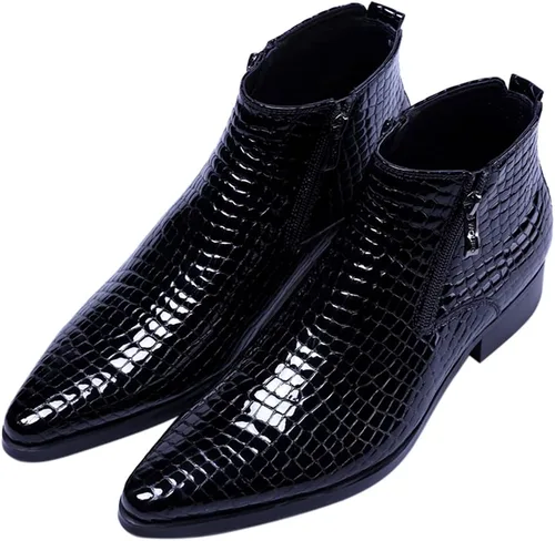 Miniatura 6 de SANTIMON Botas casuales con puntera puntiaguda con cremallera a cuadros de charol para hombre
