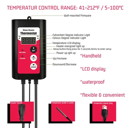 Miniatura 4 de Calentador de agua de inmersión de titanio de 240 V 3000 W, calentador de agua para piscina y bañera, calentador sumergible eléctrico portátil