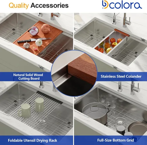 Miniatura 5 de Dcolora DC-U7703 - Fregadero de cocina de montaje inferior de 27 pulgadas, de acero inoxidable 304 calibre 16, fregadero grande para debajo
