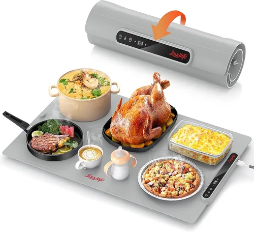 Miniatura 10 de Laudlife Tapete de calentamiento eléctrico para alimentos, almohadilla térmica de silicona enrollable con 7 niveles ajustables de Tempmaster