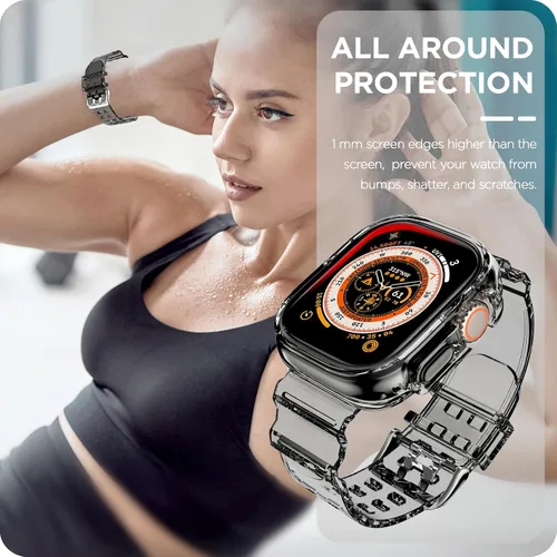 Miniatura 6 de DABAOZA - Correa compatible con Apple Watch de 49 mm, 46 mm, 45 mm, 44 mm, 42 mm, 41 mm, 40 mm, 38 mm, con protector, correa de TPU brillante