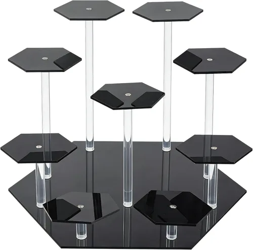 uxcell Soporte de exhibición de acrílico de 9 niveles para figuras, coleccionables, organizadores de perfumes, pastelería y dulces, elevador negro