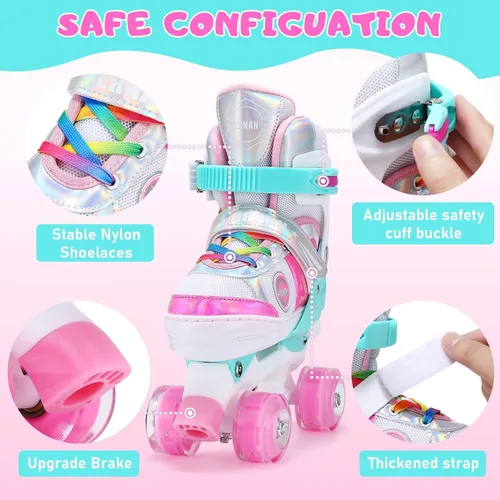 Miniatura 4 de Patines de ruedas para niñas, niños pequeños y principiantes, 4 tallas ajustables con ruedas iluminadas para patinar en interiores y exteriores