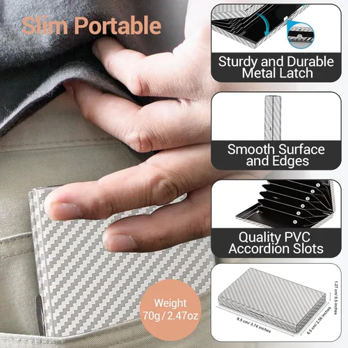 Miniatura 43 de BONSYL® Soporte para tarjetas de crédito, cartera delgada de metal con bloqueo RFID, con 6 ranuras para tarjetas, para mujeres y hombres.