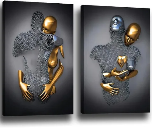 Miniatura 8 de ZEMRARE Corazón de amor 3D efecto metálico negro arte decoración de pared moderna galería pinturas para pared parejas en blanco y negro