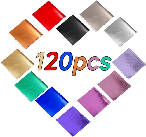 Hojas de hojas doradas de 12 colores, 120 hojas para decoración de arte de bricolaje, uñas, manualidades, bronce, muebles, pintura, resina Multicolor
