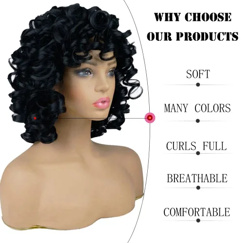 Miniatura 3 de andromeda Pelucas rizadas marrones para mujeres negras, peluca rizada afro suave con flequillo, suelta, bonita, rizada, resistente al calor, aspecto