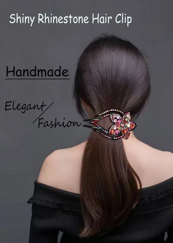 Miniatura 4 de 4 pinzas para el cabello con diamantes de imitación de corazón y flores, pasadores decorativos brillantes para el cabello, accesorios