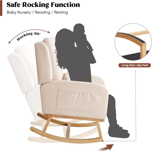 Miniatura 3 de HCHAIRH Mecedora para cuarto de bebé, sillas mecedoras para lactancia con cojín lumbar, cómodas mecedoras modernas con respaldo alto para cuarto