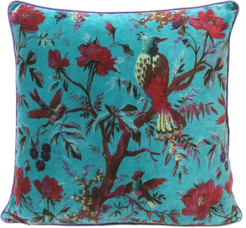 Miniatura 27 de Funda de cojín con flores de terciopelo para sofá, cojín bohemio colorido, con diseño de pájaro, estilo chic bohemio, acento indio, hecho a mano