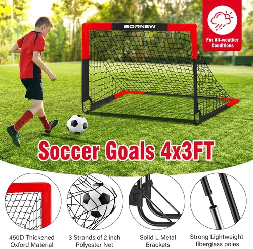 Miniatura 3 de BORNEW Paquete de 2 porterías de fútbol – Porterías de fútbol para patio trasero e interior para niños, 6 x 4 / 4 x 3 pies, juego de redes de fútbol