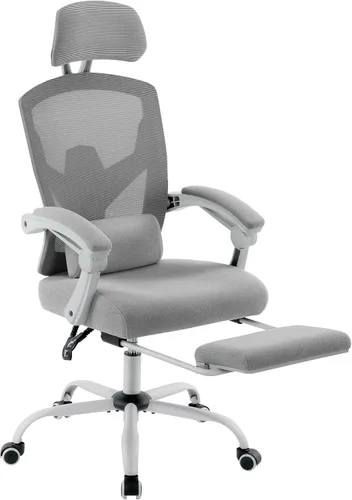Miniatura 6 de Simple Deluxe Silla de escritorio de oficina en casa con reposapiés, sillas reclinables giratorias de malla con respaldo alto con ruedas, Negro